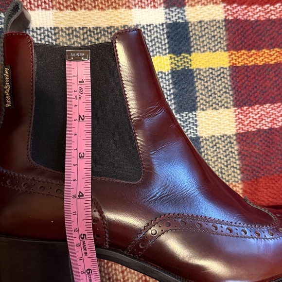 Russell & Bromley women 39.5 9 Boot ankle Chelsea Brown red 2” block heel brogue main image 6